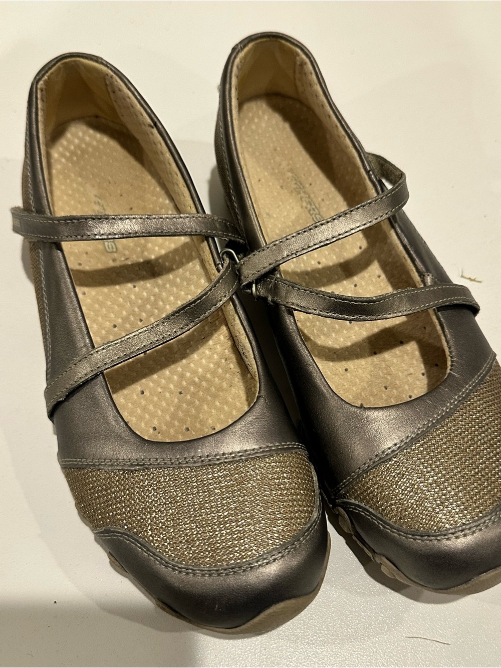 Skechers Metallic Mary Jane Flats in Pewter